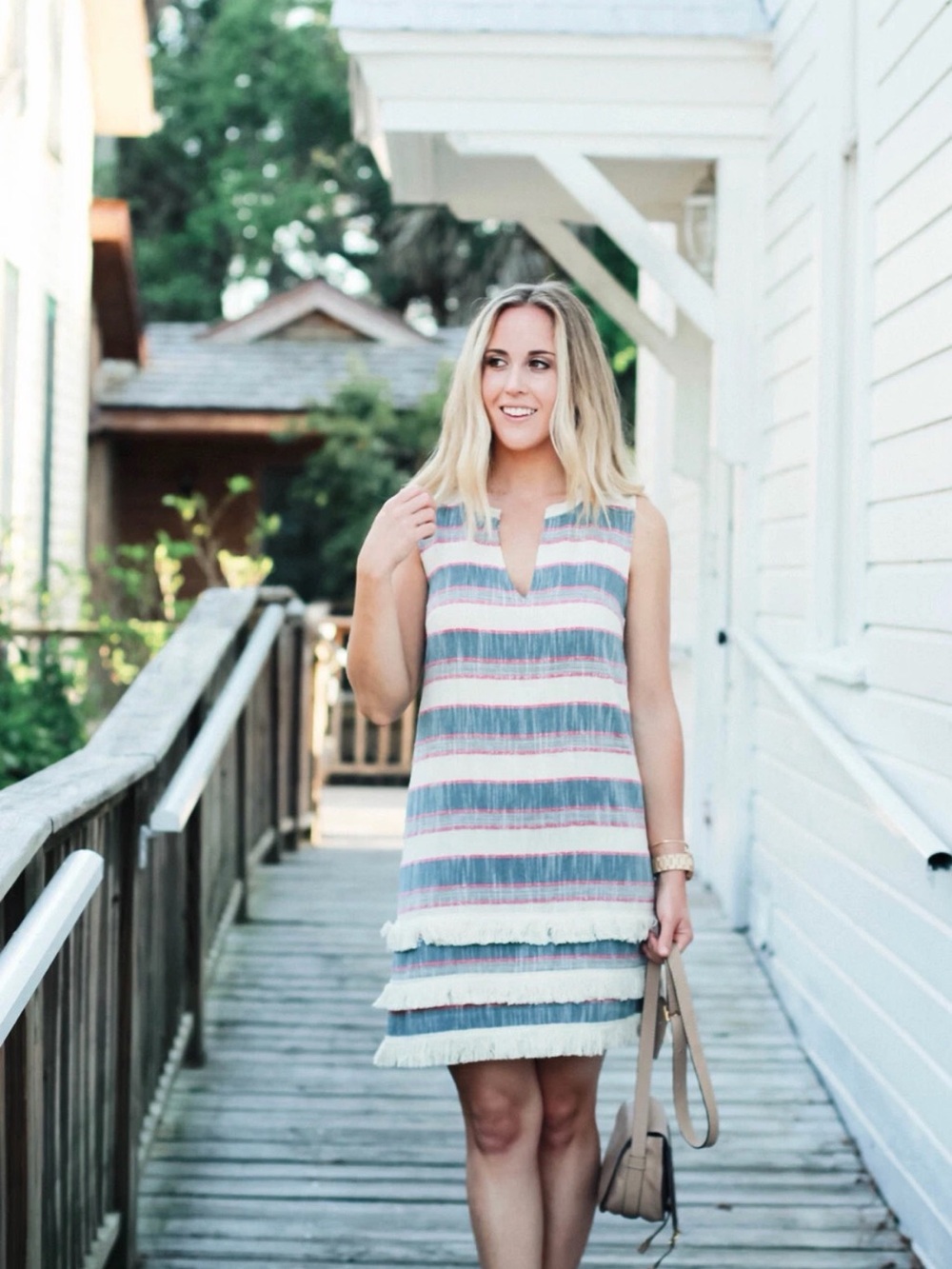 Anthropologie Holding Horses sleeveless fringe-striped shift dress size 12